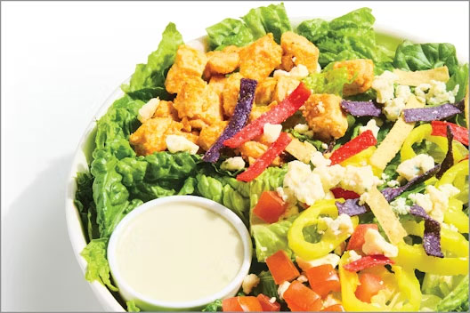 buffalo bleu salad with grilled buffalo chicken, diced tomatoes and more