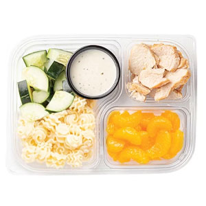 kids bento meal with chicken, cucumbers and more