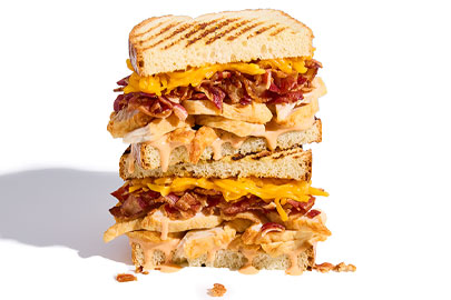 melt sandwich with turkey, bacon and cheese
